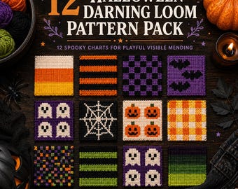 Speedweve Halloween Darning Loom Patterns, 12 Weaving Charts PDF, Spooky Mending, Ghosts Bats Pumpkins, Instant Download