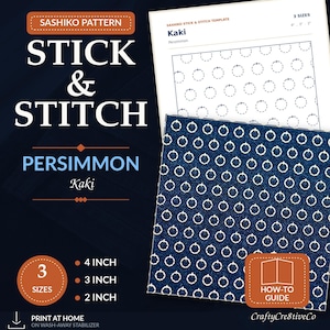 Kaki Persimmon Sashiko Stick and Stitch Pattern, Wash-Away Embroidery Template, Visible Mending Denim Repair, 3 Sizes Printable PDF