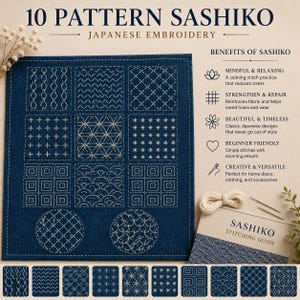 Sashiko-Muster (PDF), 10 traditionelle japanische Motive, sichtbare Ausbesserungen, Handstickvorlage, Sofort-Download, Stopfen für Anfänger