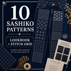 Sashiko Patterns PDF, 10 Japanese Embroidery Motifs, Printable Sashiko Stencils, Stick and Stitch, Boro, Instant Download