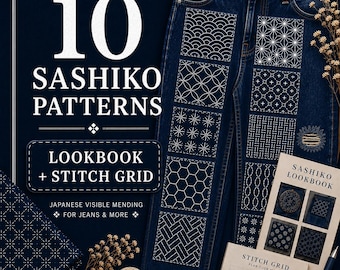 Sashiko Patterns PDF, 10 Japanese Embroidery Motifs, Printable Sashiko Stencils, Stick and Stitch, Boro, English French Spanish
