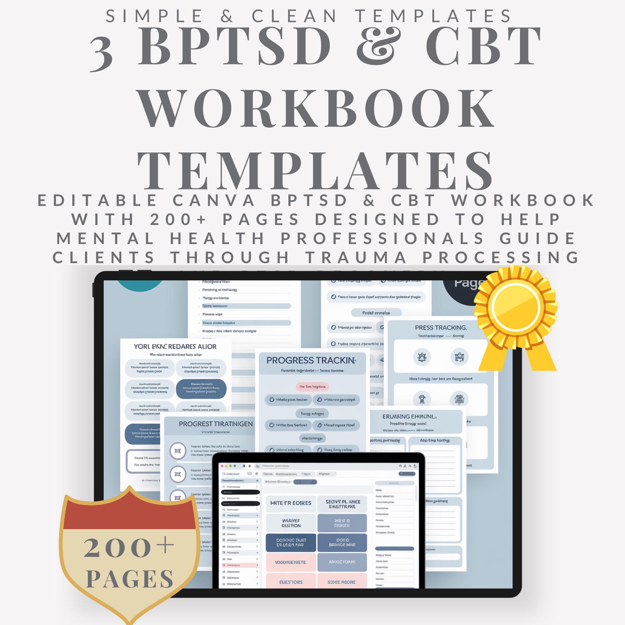 Canva BPTSD and CBT Workbook Templates | 200+ Pages PTSD & Trauma Processing Guide | Editable Trauma Workbook for Therapists