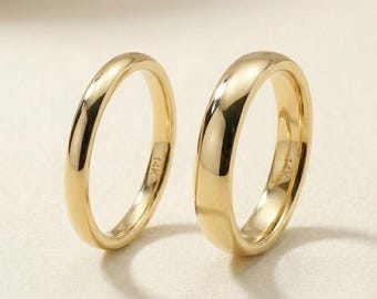 14K Solid Gold Wedding Band • Classic Dome Comfort Fit Ring • 2mm - 5mm Widths • Personalized Yellow Gold Ring for Men & Women • Engraved