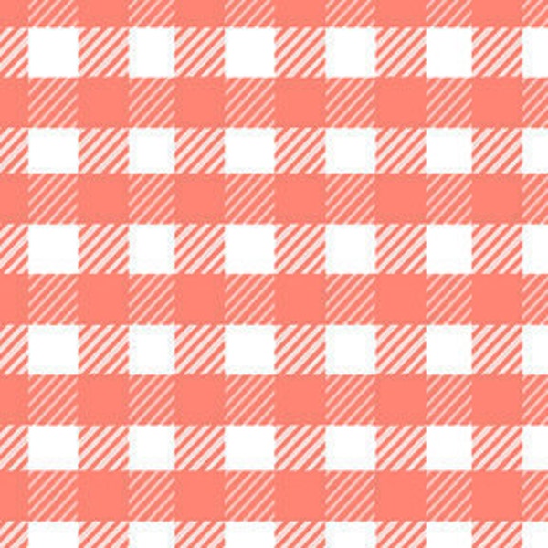 SALE--1 yard---School Gingham in Coral,  Children at Play, Sarah Jane, Michael Miller Fabr