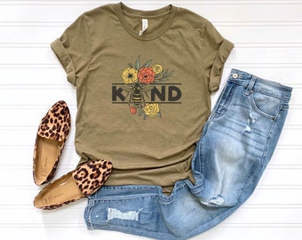 Floral Be Kind Women's Tshirt, Gift for Her, Summer Shirt, Cute Bee Shirt, Honeybee Tee, Bee Tee, Gift for Mom, Gift for Bee Lover