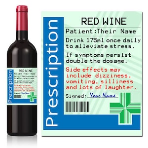 Personalised Any Drink Prescription Bottle Label Novelty Christmas Xmas Father's Day Fathers Girlfriend Gift Idea (NO DRINK SUPPLIED)