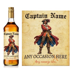 Personalised to fit Captain Morgan or Similar Rum Label Sticker Valentine's Father's Day Fathers Christmas Boyfriend Girlfriend (LABEL ONLY)