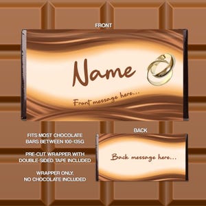 Personalised Wrapper to fit Chocolate Bar Wedding Favour Anniversary Valentine's Day Valentines (WRAPPER ONLY)