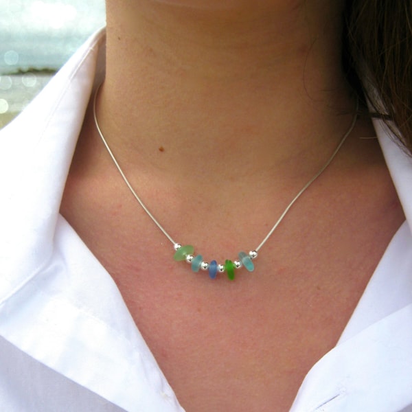 5 Stone Sea Glass Necklace | Beach Glass Necklace | Sea Glass Jewelry | Simple Sea Glass Necklace |  Everyday Necklace | Sea Glass Necklace