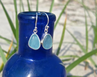 Bezel Set Sea Glass Earrings | Sea Glass Jewelry | Beach Glass Earrings | Sea Glass Earrings |  Everyday Earrings | Sterling Silver Earrings