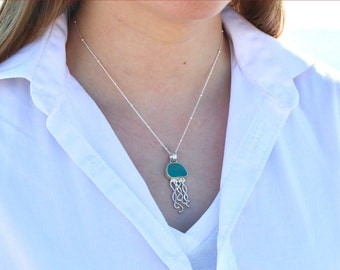 Jellyfish Sea Glass Necklace | Sea Glass Necklace | Sea Glass Jewelry | Seaglass Jewelry | Ocean Jewelry | Beach Glass Necklace | Necklace