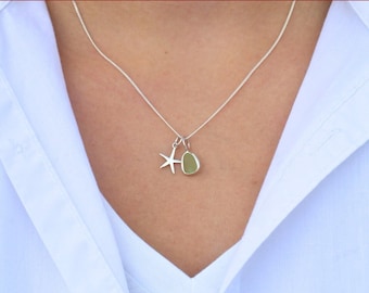 Starfish Sea Glass Charm Necklace | Small Reversible Charm | Sea Glass Jewelry | Beach Glass Jewelry|Sea Glass Necklace|Small Charm Necklace