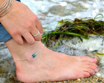 Sea Glass Anklet | 3 Stone Sea Glass Anklet | Sea glass jewelry | Seaglass anklet | Seaglass Jewelry | Holiday Gifts | Sea Glass Anklet