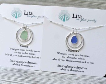 Karma Sea Glass Necklace | Sea Glass Jewelry | Beach Glass Jewelry | Sea Glass Necklace | Inspirational Necklace | Gift Necklace | Gifts