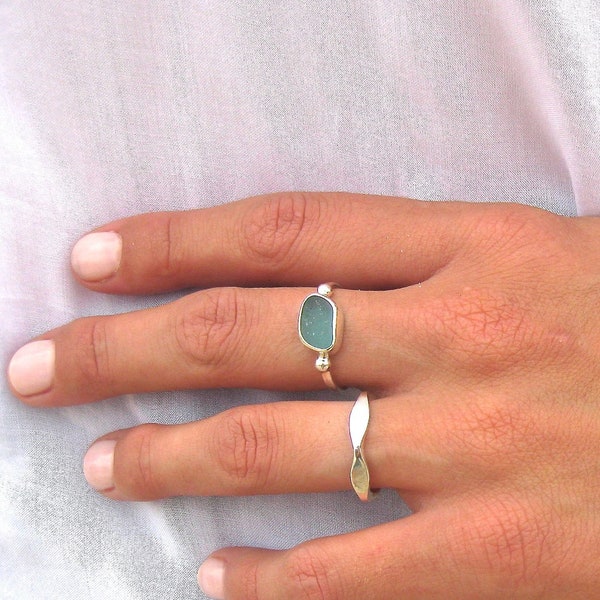 Sea Glass Beaded Ring | Sea Glass Ring | Sea Glass Jewelry | Beach Glass Ring | Seaglass Ring | Seaglass Jewelry |Silver Ring|Everyday Ring