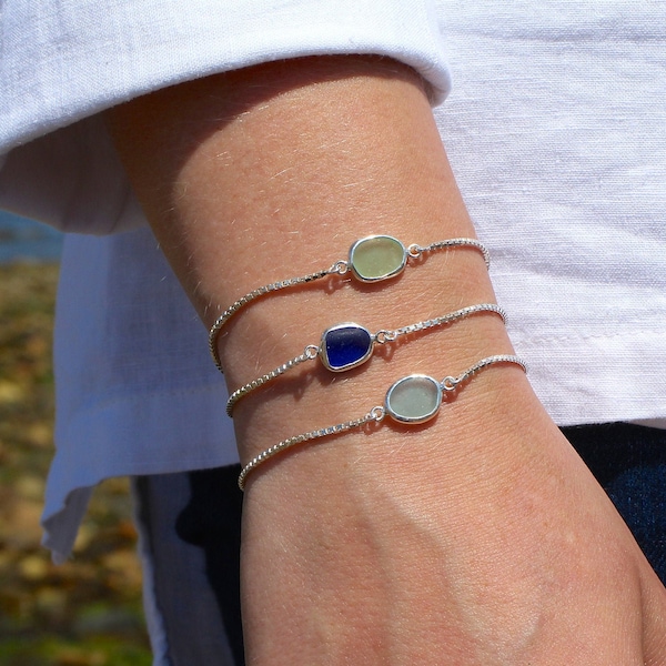 Adjustable Sea Glass Bracelet | Sea Glass Jewelry | Simple Sea Glass Bracelet | Beach Glass Jewelry | Adjustable Bracelet | Purple Sea Glass