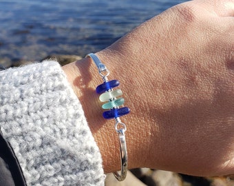 4 Stone Sea Glass Hinge Bracelet | Authentic Sea Glass Bracelet | Sea Glass Bracelet | Sea Glass Jewelry | Real Sea Glass | Ocean Inspired |