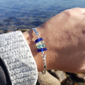 4 Stone Sea Glass Hinge Bracelet | Authentic Sea Glass Bracelet | Sea Glass Bracelet | Sea Glass Jewelry | Real Sea Glass | Ocean Inspired |
