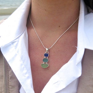 Three Tier Bezel Set Sea Glass Necklace | Sea Glass Necklace | Sea Glass Jewelry | Beach Glass Necklace | Beach Glass Jewelry | Sea Glass