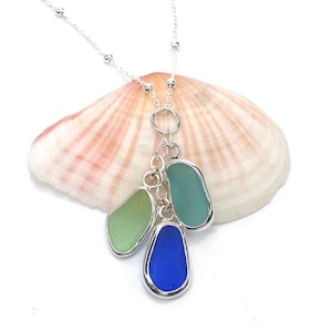 Sea Glass Bezel Wrap Kaskade Halskette | Sea Glass Halskette | Schlichte Sea Glass Halskette | Jeden Tag Halskette Seeglas Schmuck | Halskette