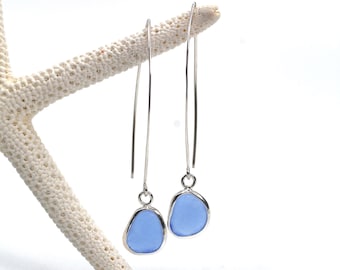 Sterling Silver Real Sea Glass Long Drop Earrings : Dangle Earring
