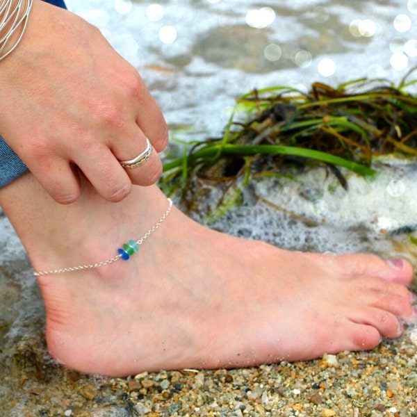 Sea Glass Anklet | 3 Stone Sea Glass Anklet | Sea glass jewelry | Seaglass anklet | Seaglass Jewelry | Holiday Gifts | Sea Glass Anklet