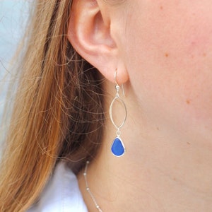 Sea Glass and Silver Marquis Earrings | Sea Glass Earrings | Beach Glass Earrings | Sea Glass Jewelry |Simple Drop Earrings |Dangle Earrings
