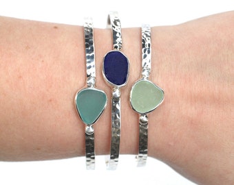 Sea Glass Stackable Cuff Bracelet | Stacking Silver Cuff Bracelet | Sea Glass and Sterling Silver Cuff | Seaglass Jewelry |Sea Glass Jewelry