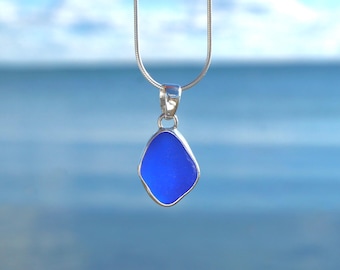 Collana con vetro di mare, ciondolo in argento sterling con vetro di spiaggia, gioielli con vetro di mare per donna, gioielli oceanici