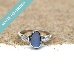 Seaside Chic Sea Glass Engagement Ring| Alternative Engagement Ring |Sea Glass Wedding Ring|Sea Glass Engagement Ring| Sea Glass & Diamond