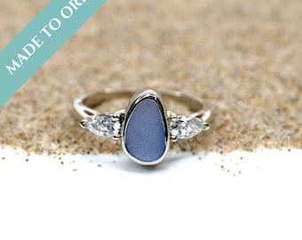Seaside Chic Sea Glass Engagement Ring| Alternative Engagement Ring |Sea Glass Wedding Ring|Sea Glass Engagement Ring| Sea Glass & Diamond
