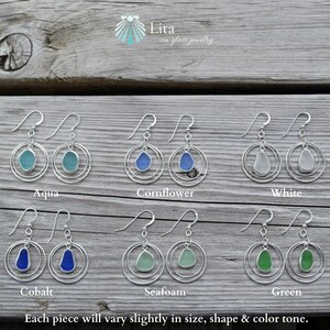 Karma Sea Glass and Sterling Silver Circle Earrings Sea Glass Earrings Earrings Ocean Theme Circle Earrings Gift Earrings For Her image 2