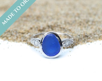 Glistening Seas Sea Glass Engagement Ring | Alternative Engagement Ring | Sea Glass Wedding Ring | Sea Glass Engagement Ring|Engagement Ring