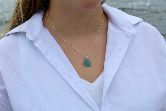 Sea Glass Organic Drop Necklace Beach Glass Necklace Sea Glass Jewelry Sea Glass Necklace Sterling Silver Necklace Nautical Jewelry Etsy