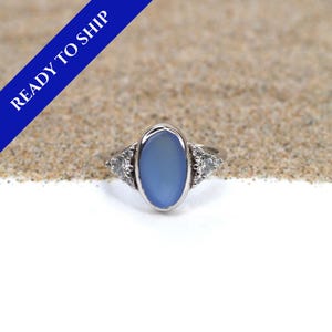 Cornflower Luminary Sea Glass Engagement Ring | Alternative Engagement Ring | Sea Glass Wedding Ring | Sea Glass Engagement Ring