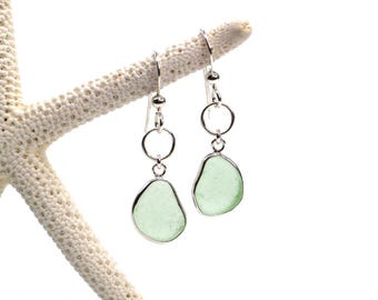 Circle Drop Real Sea Glass & Sterling Silver Earrings : Choose Your Color
