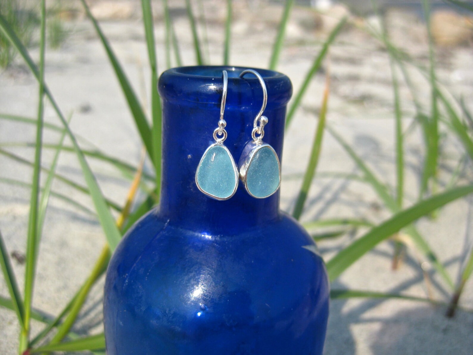 Bezel Set Sea Glass Earrings Beach Glass Earrings Simple Etsy