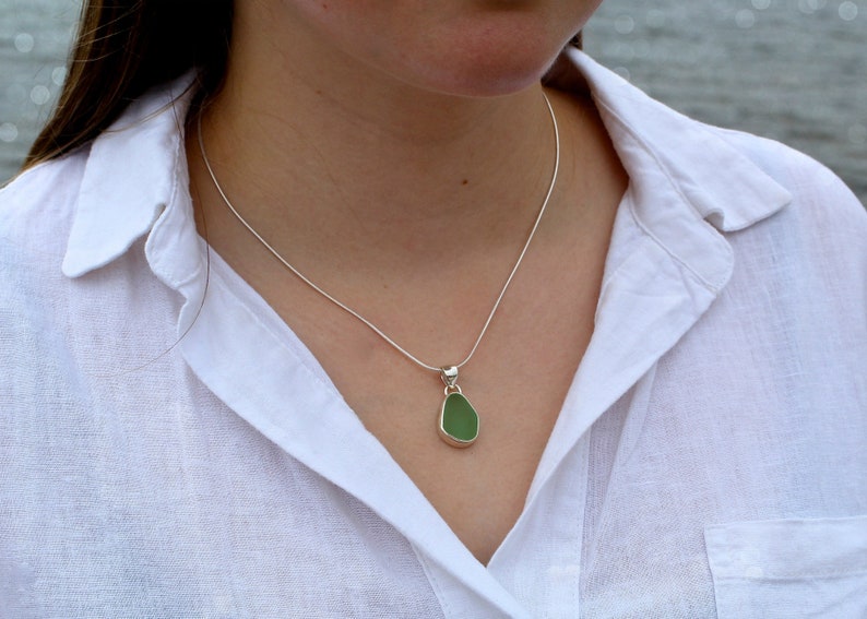 Sea Glass Necklace Sea Glass Jewelry Simple Sea Glass Sea Glass and Sterling Silver Bezel Necklace Classic Bezel Set Sea Glass image 2