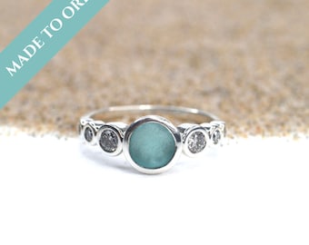 Moon Phases Sea Glass Engagement Ring | Alternative Engagement Ring | Sea Glass Wedding Ring | Sea Glass Engagement Ring | Engagement Ring