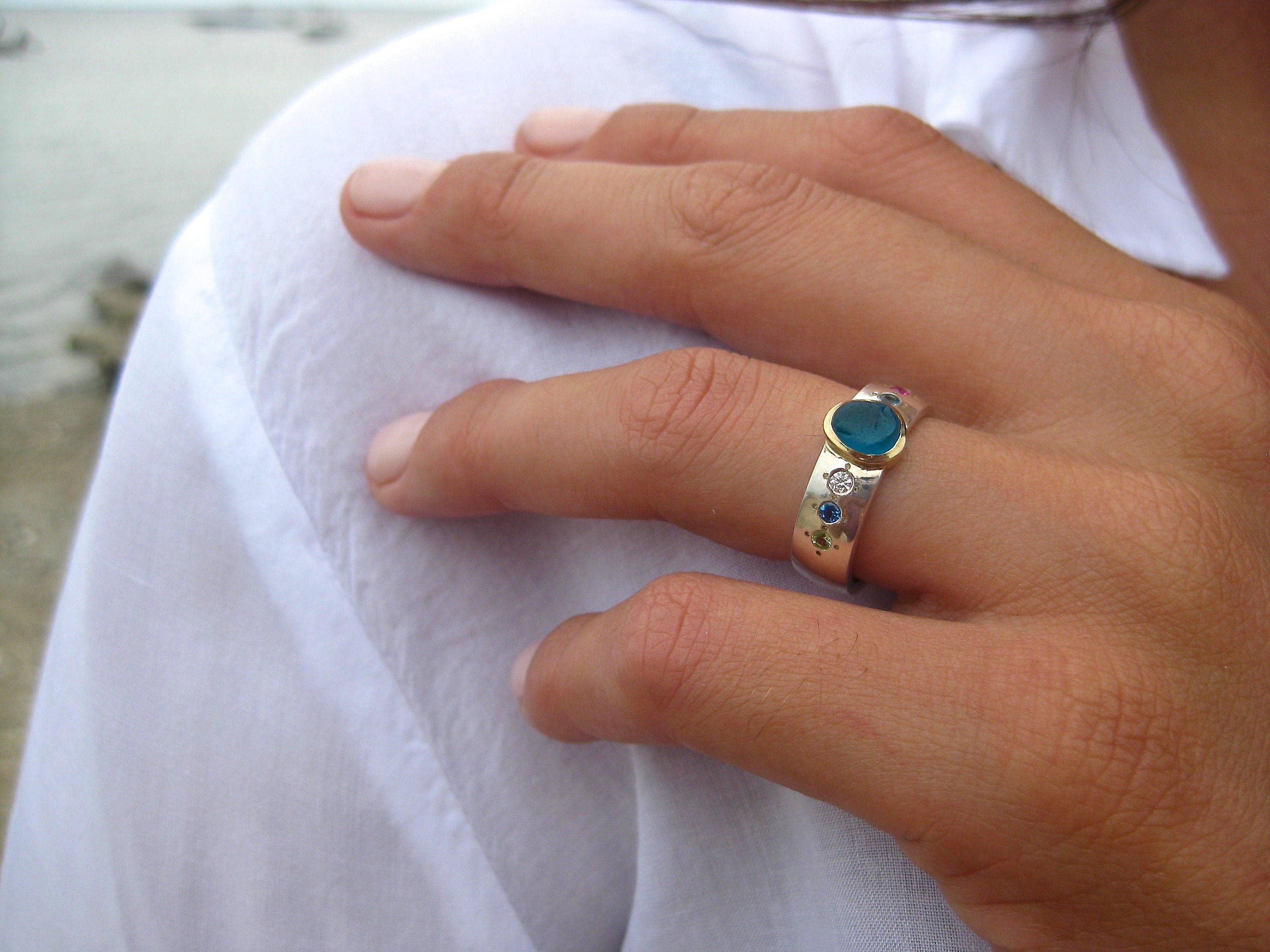 Sea Glass Mothers Ring Custom Mothers 