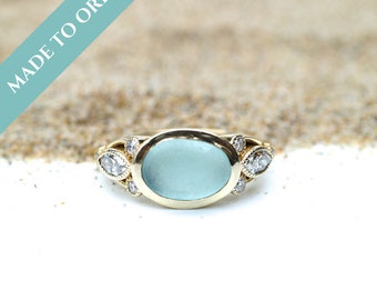 Majestic Seas Sea Glass Engagement Ring | Alternative Engagement Ring | Sea Glass Wedding Ring | Sea Glass Engagement Ring | Engagement Ring