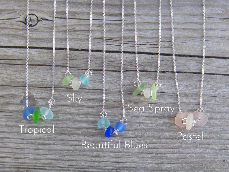 3 Stone Sea Glass Necklace Sea Glass Jewelry Beach Glass Necklace Simple Sea Glass Necklace Everyday Necklace Sea Glass Necklace image 2