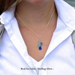 Sea Glass Necklace, Sterling Silver Cascade Necklace, Sea Glass Gift for Ocean Lover : Choose Your Color