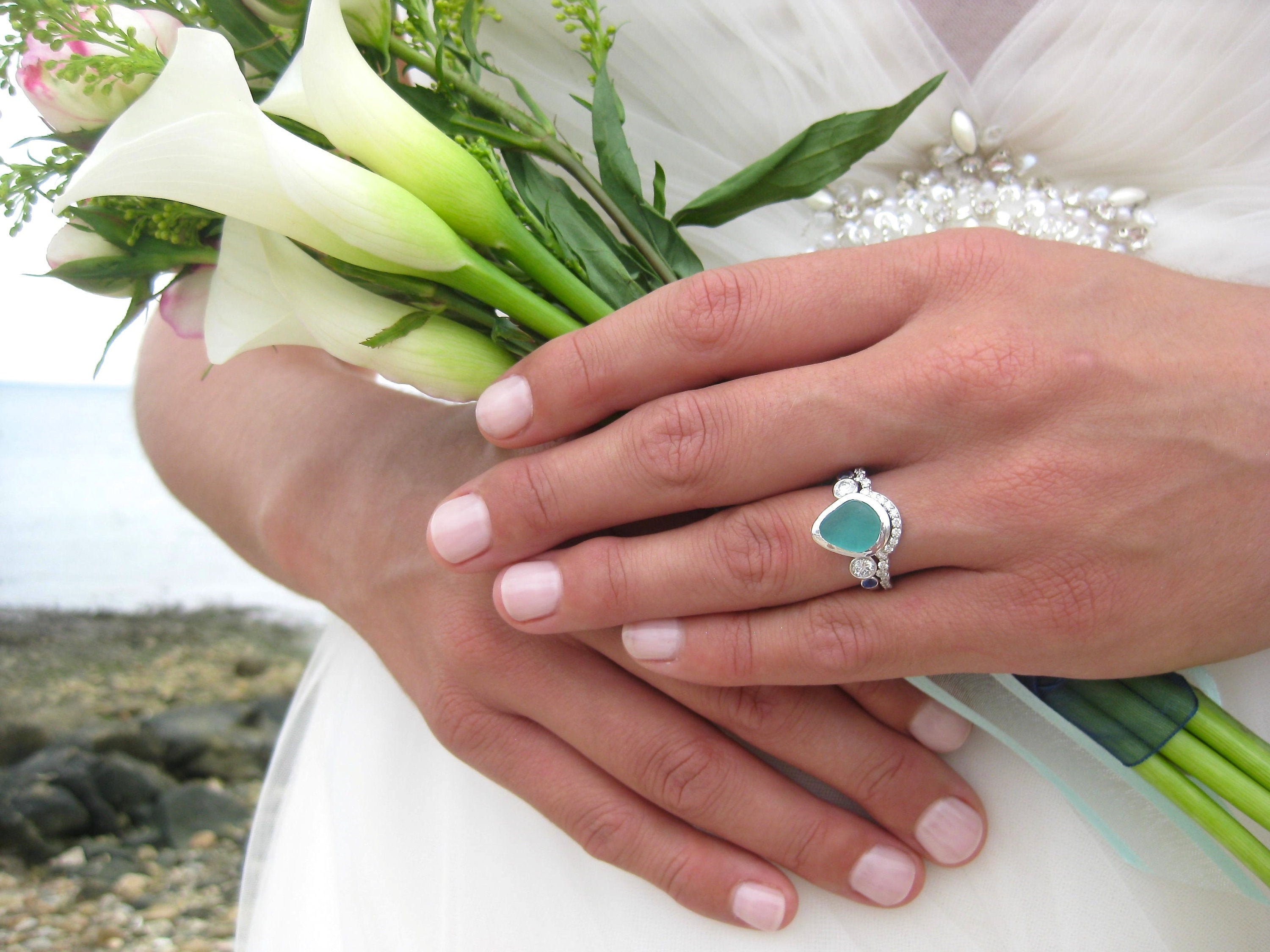 Divinity Sea Glass Engagement Ring Alternative Engagement Ring sea Glass Wedding Ringsea Glass Engagement Ringwhite Gold Sea Glass Ring Etsy