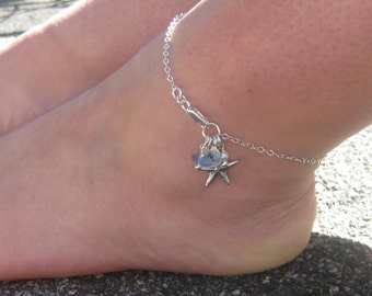 Sea Glass and Sterling Silver Initial Anklet | Sea glass jewelry | Personalized Anklet | Initial Anklet | Sea Glass Anklet | Sea Glass