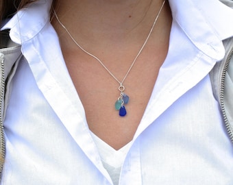 Sea Glass Necklace, Sterling Silver Cascade Necklace, Sea Glass Gift for Ocean Lover : Choose Your Color