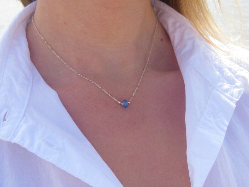 Sea Glass Necklace Beach Glass Necklace Sea Glass Jewelry Simple Sea Glass Necklace Single Strand Necklace Sterling Silver Necklace
