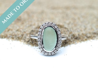 Ambient Ocean Sea Glass Engagement Ring | Alternative Engagement Ring | Sea Glass Wedding Ring | Sea Glass Engagement Ring | Engagement Ring