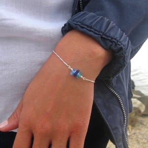 Pulsera de cristal marino ajustable de plata de ley con tres piedras, joyería de cristal marino para mujer, regalos de cristal marino.