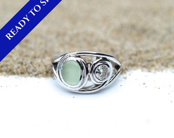 Tidal Wave Sea Glass Engagement Ring | Alternative Engagement Ring | Sea Glass Wedding Ring | Sea Glass Engagement Ring | Anniversary Ring